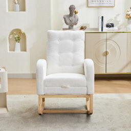 Abrihome White Boucle Rocking Chair 66.5X121.5X102Cm With Usb Port, Adjustable Footrest, Glider Armchair With Side Pocket For Nursery - thumbnail 8