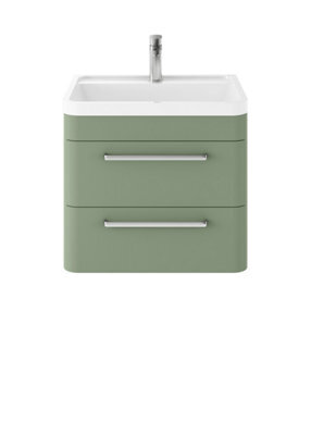 Hudson Reed Solar Wall Hung 2 Drawer Vanity Unit & Polymarble Basin, Fern Green Matt, 600 X 540 X 445mm - image 1