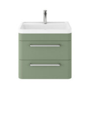 Hudson Reed Solar Wall Hung 2 Drawer Vanity Unit & Polymarble Basin, Fern Green Matt, 600 X 540 X 445mm - thumbnail 1
