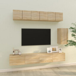 Berkfield 6 Piece Tv Cabinet Set Sonoma Oak Engineered Wood - thumbnail 1