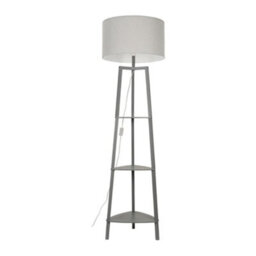 Valuelights Hiru Grey 3 Tier Shelf Floor Lamp With Grey Drum Shade And Bulb - thumbnail 7
