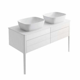 Plum&clay Sutton White Floor Standing Double Basin Bathroom Vanity Unit With Ceramic Worktop (W)1180mm (H)700mm - thumbnail 1