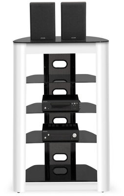 Homeology Zinnia 5-Tier Black Glass Shelves With Gloss White Fascia Entertainment Media Audio Rack - image 1