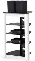 Homeology Zinnia 5-Tier Black Glass Shelves With Gloss White Fascia Entertainment Media Audio Rack - thumbnail 3