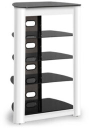 Homeology Zinnia 5-Tier Black Glass Shelves With Gloss White Fascia Entertainment Media Audio Rack - thumbnail 4