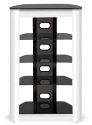 Homeology Zinnia 5-Tier Black Glass Shelves With Gloss White Fascia Entertainment Media Audio Rack - thumbnail 5