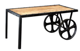Buttercup Farm Cosmo Industrial Cart Coffee Table - Solid Mango Wood - L55 X W100 X H45 Cm