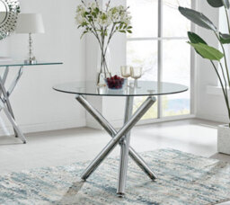 Furniturebox Selina 100Cm 2 4 Seater Round Glass Dining Table With Nested Starburst Square Silver Chrome Metal Legs