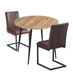 Hallowood Furniture Cullompton Small Round Dining Table 90Cm Oak Effect Top With 2 Brown Leather Effect Chairs - thumbnail 8