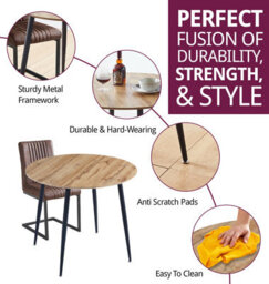 Hallowood Furniture Cullompton Small Round Dining Table 90Cm Oak Effect Top With 2 Brown Leather Effect Chairs - thumbnail 2
