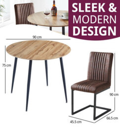 Hallowood Furniture Cullompton Small Round Dining Table 90Cm Oak Effect Top With 2 Brown Leather Effect Chairs - thumbnail 3