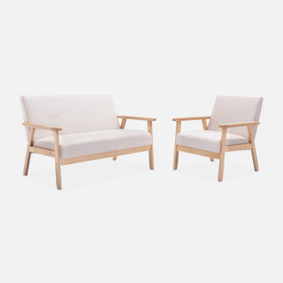 Sweeek - Armchair And 2-Seater Sofa In Hevea Wood Isak Set Beige 114X69.5X73 Cm - image 1