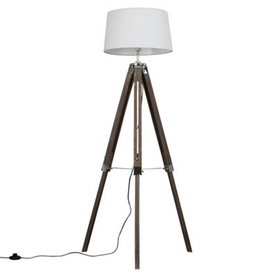 Valuelights Clipper Modern Distressed Wood And Silver Chrome Tripod Floor Lamp With White Shade - image 1