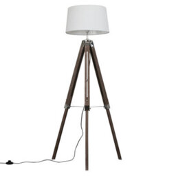 Valuelights Clipper Modern Distressed Wood And Silver Chrome Tripod Floor Lamp With White Shade