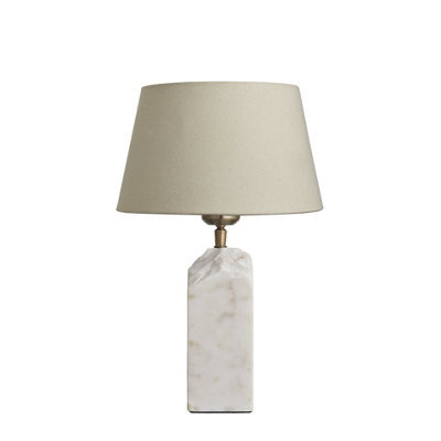 Industville Marble Medium Ridge Table Lamp - White, Empire Cotton Shade - image 1