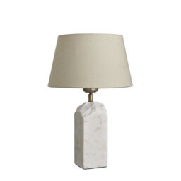 Industville Marble Medium Ridge Table Lamp - White, Empire Cotton Shade - thumbnail 2