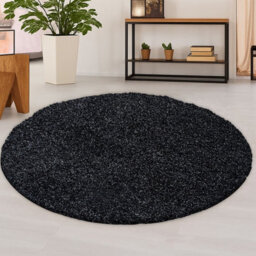 STALWART 120Cm Round Anthracite Shaggy Rug - 5Cm Thick Pile Soft Touch Modern Round Rug - Washable Area Rug - thumbnail 1