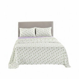 Soft Flower Print Brushed Cotton Fitted Flat Sheet And Matching Pillowcases Purple - thumbnail 3