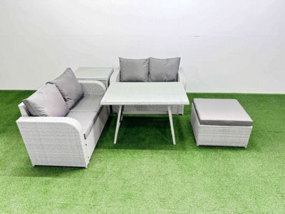Fimous 5 Seater Outdoor Love Sofa Set Rattan Garden Furniture Set With Side Table Big Footstool Light Grey - image 1