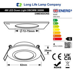 Long Life Lamps Company 4W Led Ceiling Downlight Brushed Chrome Recessed Adjustable Spot Light 3000K Warm White Dbcww - thumbnail 2