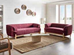 Beliani Living Room Set 5 Seater Alnor Chenille Burgundy - thumbnail 2