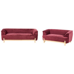 Beliani Living Room Set 5 Seater Alnor Chenille Burgundy - thumbnail 1