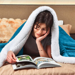 Ameha Sherpa Fleece Blanket Soft Thick Plush Warm & Reversible Throw Single Teal Size 130X150Cm - thumbnail 2