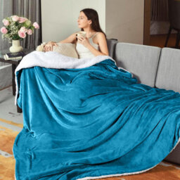 Ameha Sherpa Fleece Blanket Soft Thick Plush Warm & Reversible Throw Single Teal Size 130X150Cm - thumbnail 3