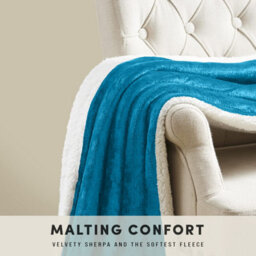 Ameha Sherpa Fleece Blanket Soft Thick Plush Warm & Reversible Throw Single Teal Size 130X150Cm - thumbnail 4