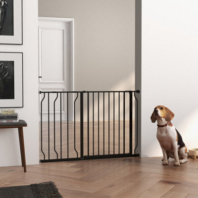 Pawhut Dog Gate Wide Stair Gate W/ Door Pressure Fit, 75-115W Cm, Black - image 1