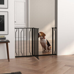 Pawhut Dog Gate Wide Stair Gate W/ Door Pressure Fit, 75-115W Cm, Black - thumbnail 7