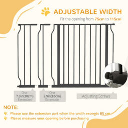 Pawhut Dog Gate Wide Stair Gate W/ Door Pressure Fit, 75-115W Cm, Black - thumbnail 5