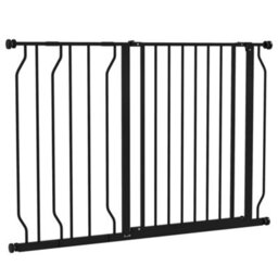Pawhut Dog Gate Wide Stair Gate W/ Door Pressure Fit, 75-115W Cm, Black - thumbnail 2
