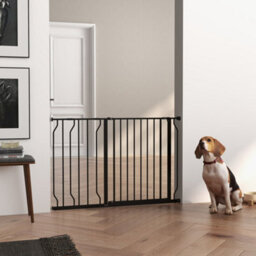 Pawhut Dog Gate Wide Stair Gate W/ Door Pressure Fit, 75-115W Cm, Black - thumbnail 1