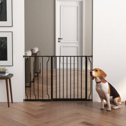 Pawhut Dog Gate Wide Stair Gate W/ Door Pressure Fit, 75-115W Cm, Black - thumbnail 8