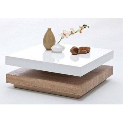 Furniture in Fashion Hugo Rotating Gloss Coffee Table In White And Oak Effect - image 1