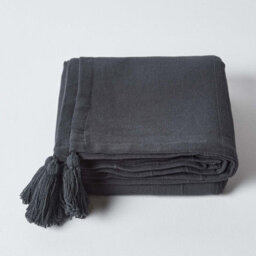 Homescapes Cotton Rajput Ribbed Black Throw, 255 X 360 Cm - thumbnail 2