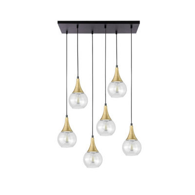 Luminosa Lighting Luminosa Lacrima Cluster Pendant Ceiling Light Black, Gold Transparent Glass Shade 6X E27 - image 1
