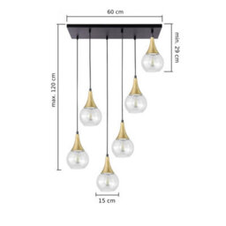 Luminosa Lighting Luminosa Lacrima Cluster Pendant Ceiling Light Black, Gold Transparent Glass Shade 6X E27 - thumbnail 2