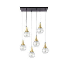 Luminosa Lighting Luminosa Lacrima Cluster Pendant Ceiling Light Black, Gold Transparent Glass Shade 6X E27 - thumbnail 1