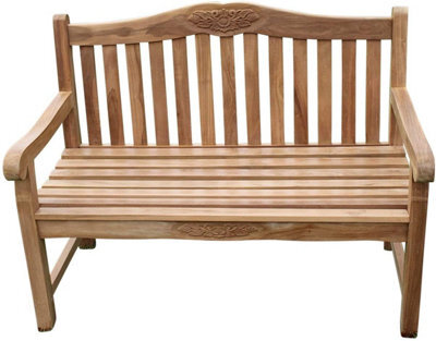 Garden Market Place Solid Teak 3 Seater Garden Bench With Two Flower And Leaf Carvings - image 1