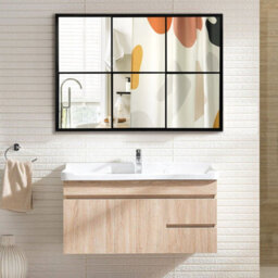 Costway Vintage Windowpane Hanging Mirror Wall Mounted Decoration Mirror Steel Frame