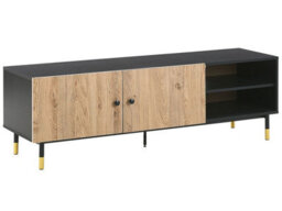 Beliani Aurora 65-Inch Tv Stand, Black Frame With Light Wood Shelves And Metal Legs - thumbnail 3