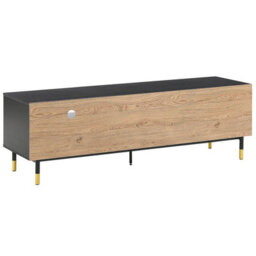 Beliani Aurora 65-Inch Tv Stand, Black Frame With Light Wood Shelves And Metal Legs - thumbnail 6