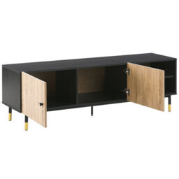 Beliani Aurora 65-Inch Tv Stand, Black Frame With Light Wood Shelves And Metal Legs - thumbnail 5