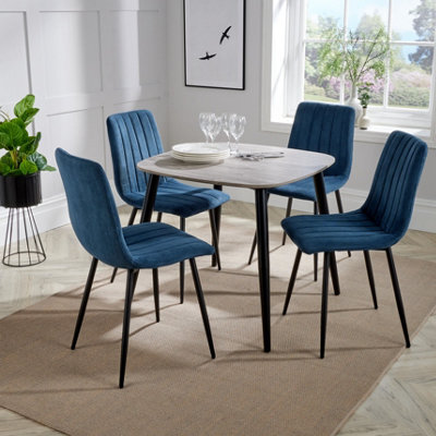Core Products Aspen Grey Oak Effect 80Cm Square Dining Table With 4 Blue Cord Fabric Straight Stitch Design Chairs - image 1