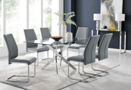 Furniturebox Uk Leonardo Glass And Chrome Metal Dining Table And 6 Elephant Grey Lorenzo Leather Chairs - thumbnail 1