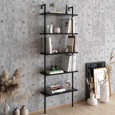 Decorotika Paula Bookcase Shelving Unit Black Marble Effect & Black - image 1