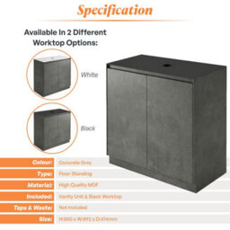Plum&clay Rigel Concrete Grey Floor Standing Bathroom Vanity Unit With Black Worktop (W)900mm (H)850mm - thumbnail 5