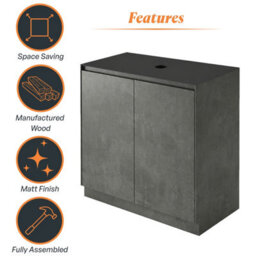 Plum&clay Rigel Concrete Grey Floor Standing Bathroom Vanity Unit With Black Worktop (W)900mm (H)850mm - thumbnail 6